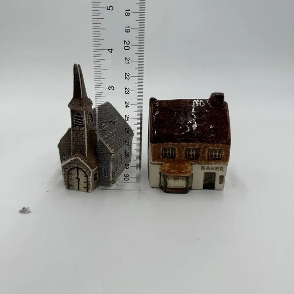 Suffolk Pottery Cottages Baker Church England Ceramic Painted Miniature Building